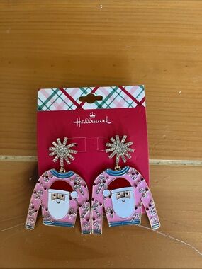 Hallmark Pink Santa Sweater Earrings - Festive Holiday Accessory